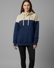 Women's Color Block Hoodie - Navy & Beige Fleece