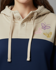Women's Color Block Hoodie - Navy & Beige Fleece