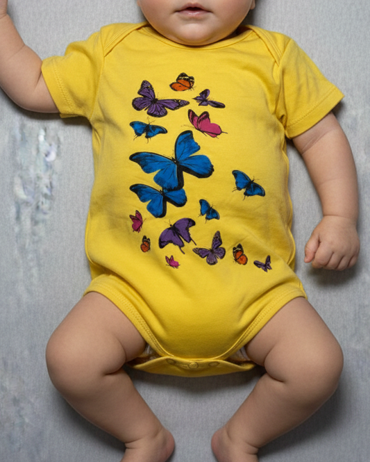 Baby Girls' Butterfly Print Cotton Bodysuit / Yellow Romper