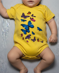 Baby Girls' Butterfly Print Cotton Bodysuit / Yellow Romper