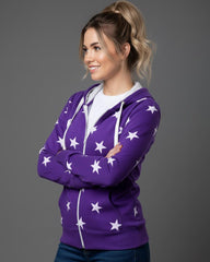 Women's Purple Star Print Zip-Up Hoodie