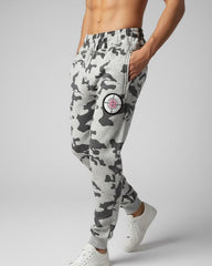 Men's Grey Camo Joggers - Camouflage Sweatpants with Target Patch