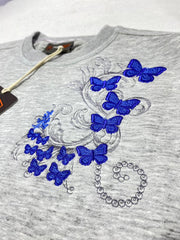 Women's Blue Butterfly Embroidered Sweatshirt
