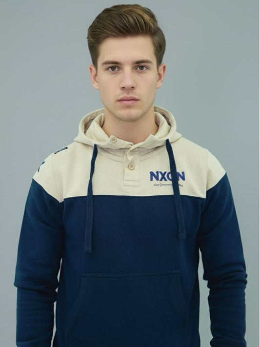 Men's Urban Two-Tone Button-Neck Hoodie