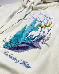 Women's White Winter embroidered Pullover Hoodie