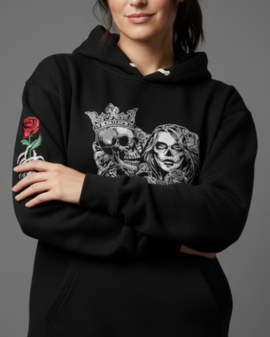 Gothic Skull Queen Rose Emboidered Hoodie