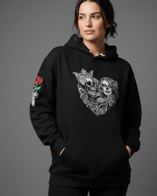 Gothic Skull Queen Rose Emboidered Hoodie