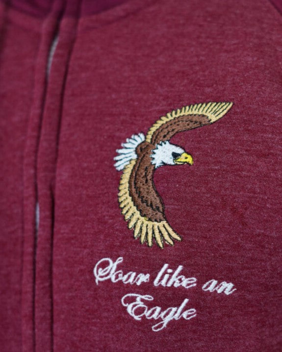 Men's Maroon Zip-Up Hoodie with Embroidered Eagle
