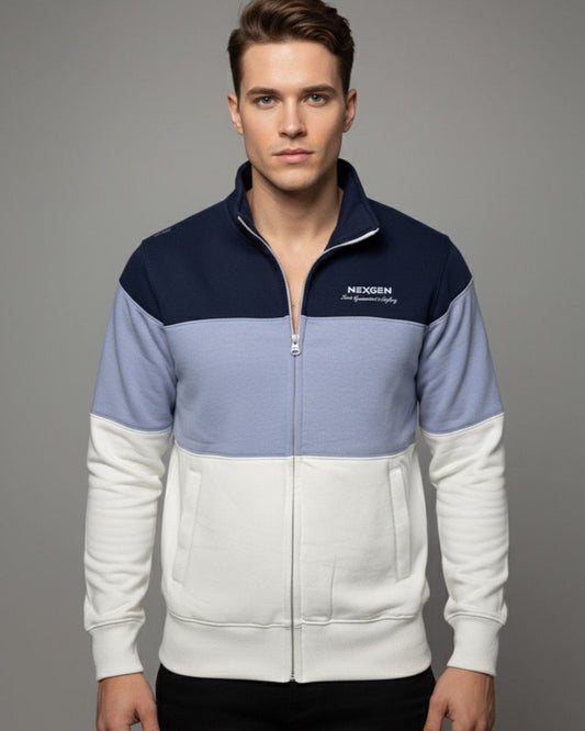 MENS COLOUR BLOCK FLEECE ZIP SWEAT SHIRT
