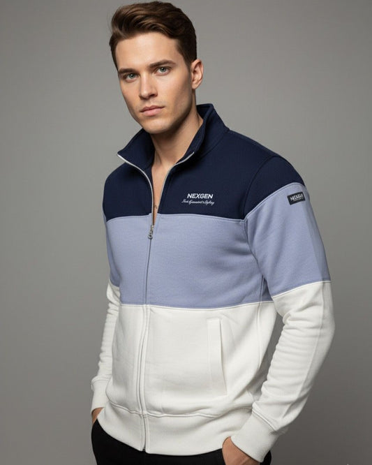 MENS COLOUR BLOCK FLEECE ZIP SWEAT SHIRT