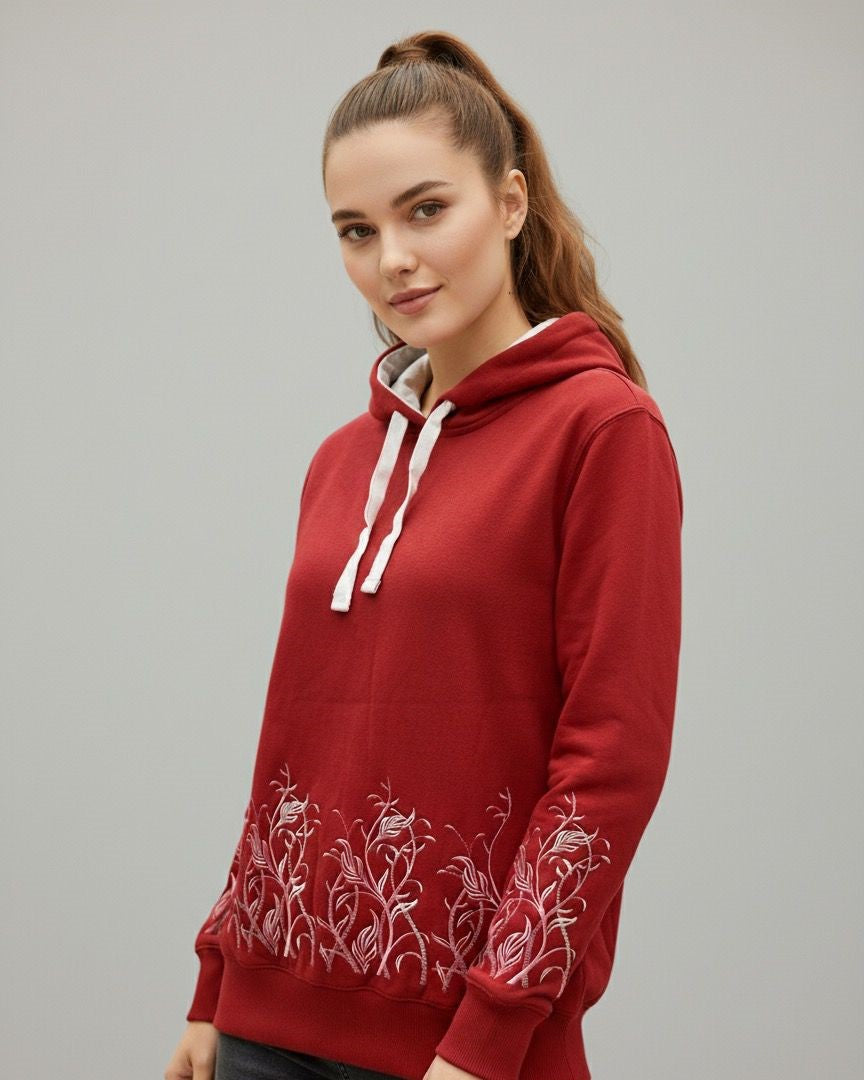 Women's Red Floral Graphic Pullover Hoodie