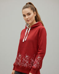 Women's Red Floral Graphic Pullover Hoodie