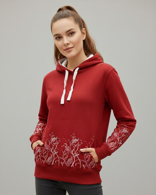 Women's Red Floral Graphic Pullover Hoodie