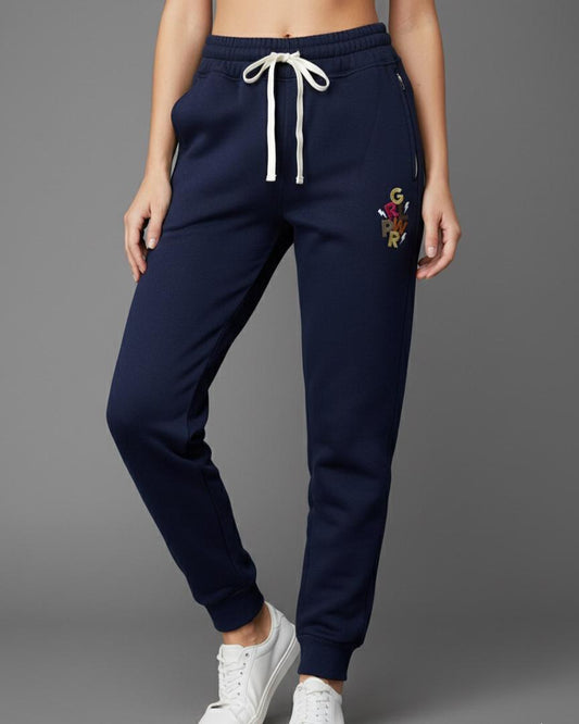 Graphic Embroidered Navy Blue Sweatpants