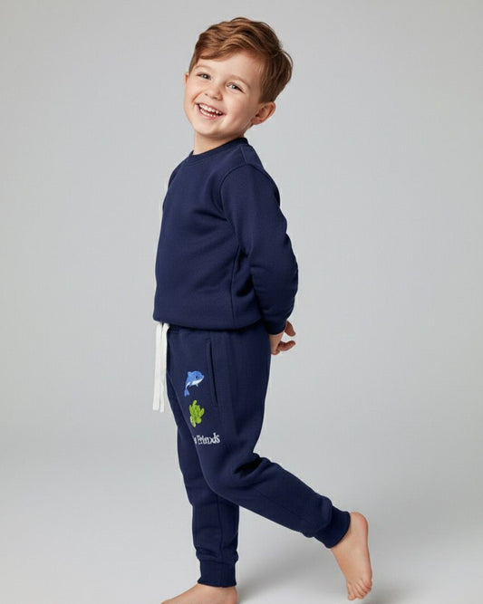 Kids' Navy Blue Embroidered Sweatpants