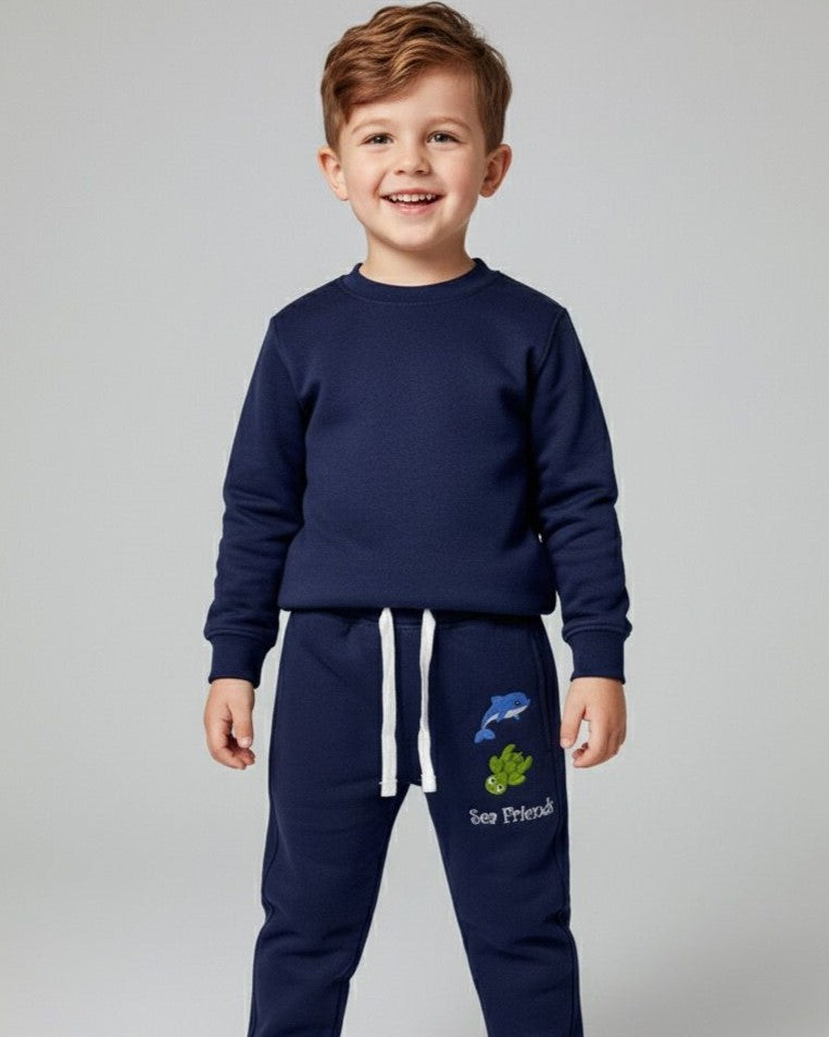 Kids' Navy Blue Embroidered Sweatpants