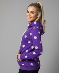 Women's Purple Daisy Print Pullover Hoodie