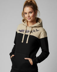 Women's Color Block Embroidered Pullover Hoodie Black & Tan Two