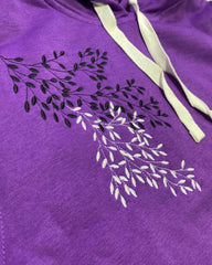 Women's Purple Embroidered Branch Pullover Hoodie