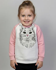 Girls Cat Face Embroidered Toddler Soft Fleece Raglan Sweatshirt