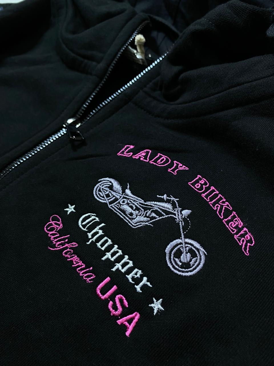 Women's Black Zip-Up Hoodie - "Lady Biker"