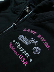 Women's Black Zip-Up Hoodie - "Lady Biker"