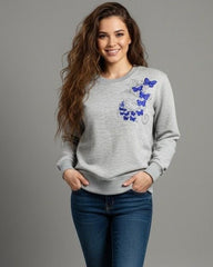 Women's Blue Butterfly Embroidered Sweatshirt