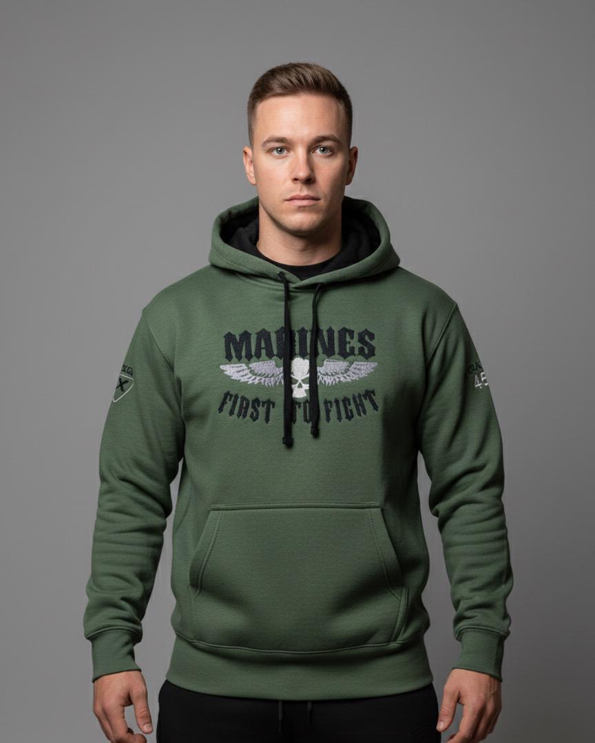 Men's Military Green Embroidered Hoodie