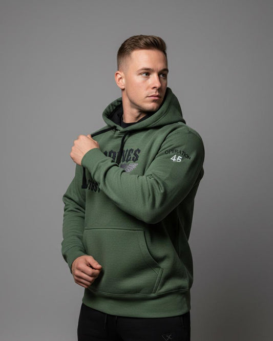 Men's Military Green Embroidered Hoodie