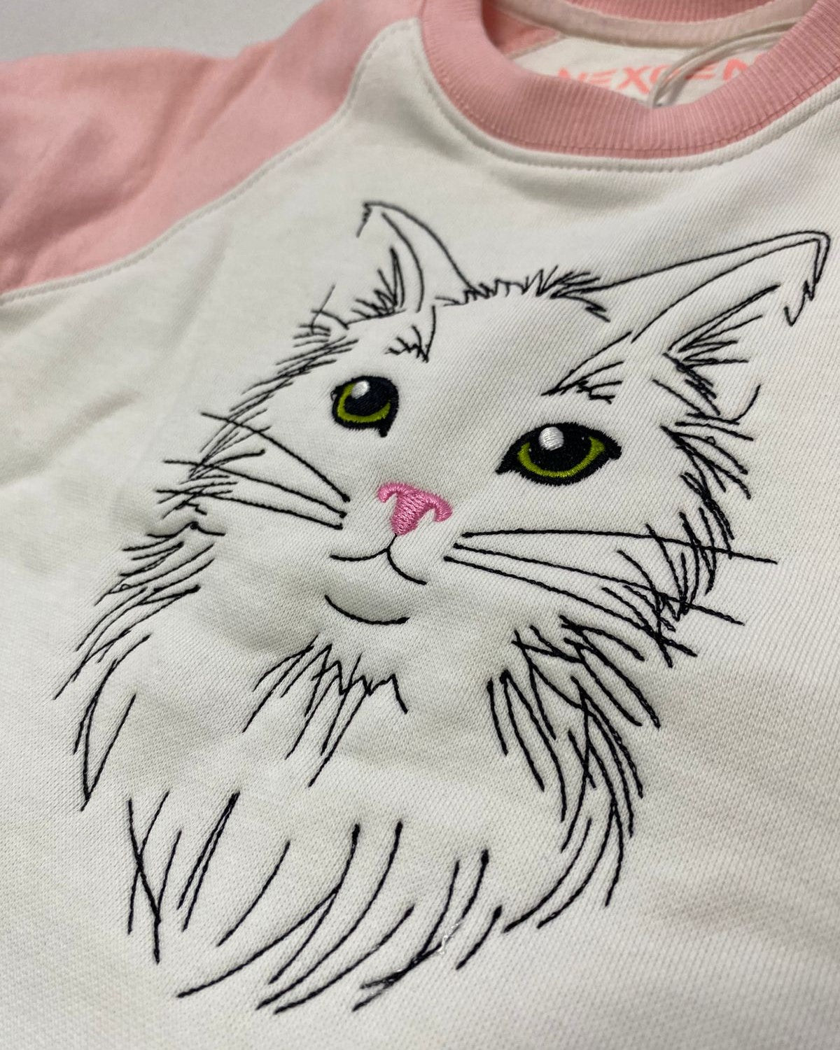 Girls Cat Face Embroidered Toddler Soft Fleece Raglan Sweatshirt