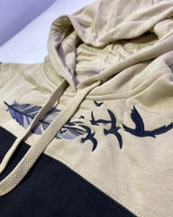 Women's Color Block Embroidered Pullover Hoodie Black & Tan Two