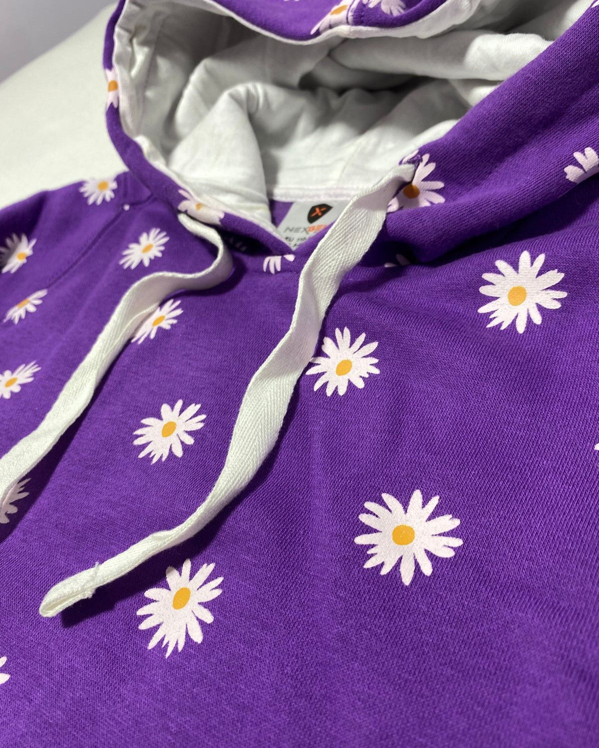 Women's Purple Daisy Print Pullover Hoodie