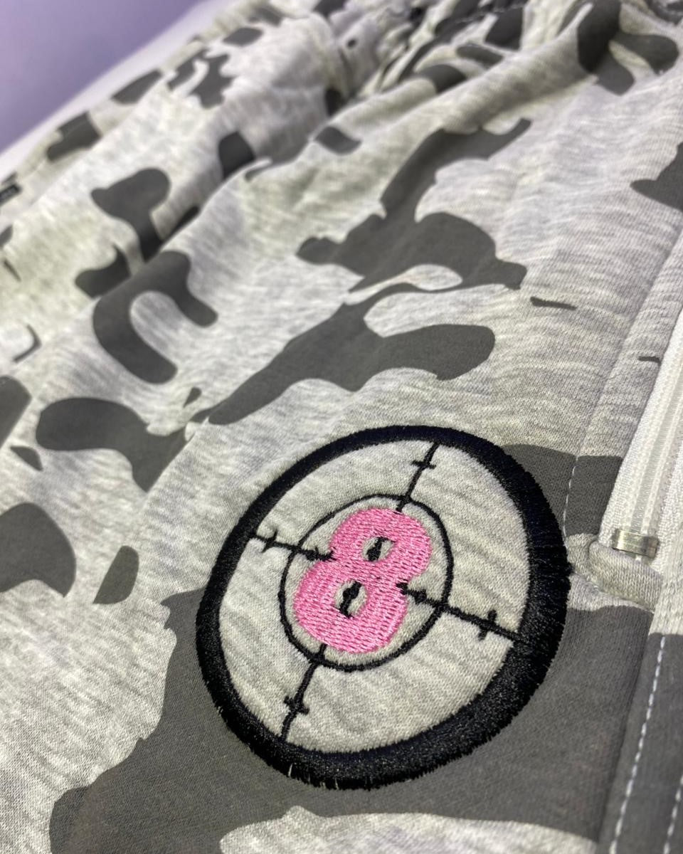 Men's Grey Camo Joggers - Camouflage Sweatpants with Target Patch