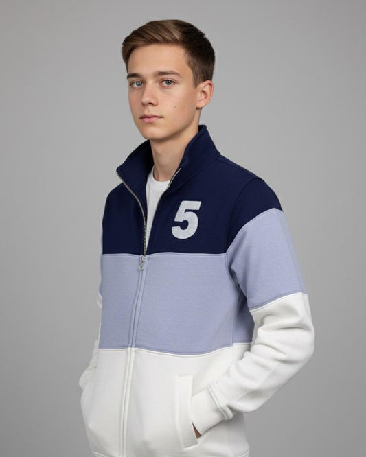 Men's Color Block Fleece Zip-Up Sweatshirt