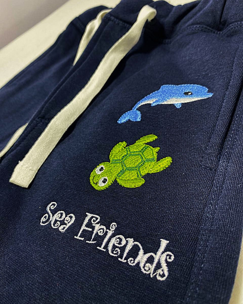 Kids' Navy Blue Embroidered Sweatpants