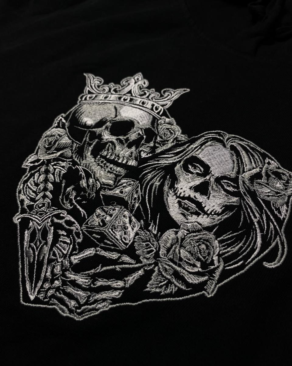 Gothic Skull Queen Rose Emboidered Hoodie