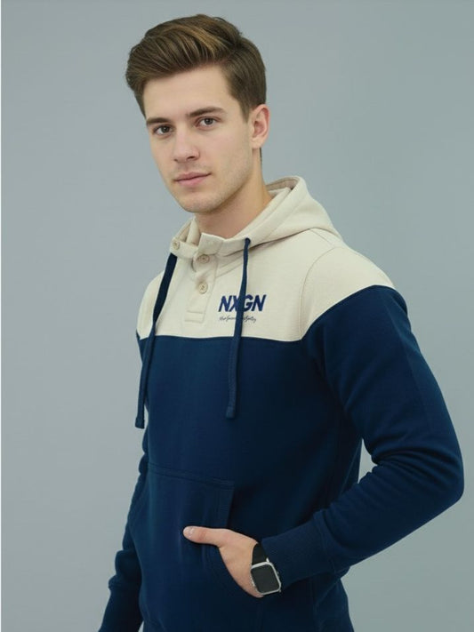 Men's Urban Two-Tone Button-Neck Hoodie