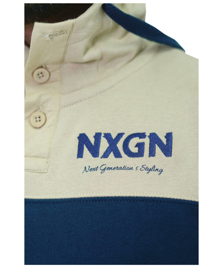 Men's Urban Two-Tone Button-Neck Hoodie