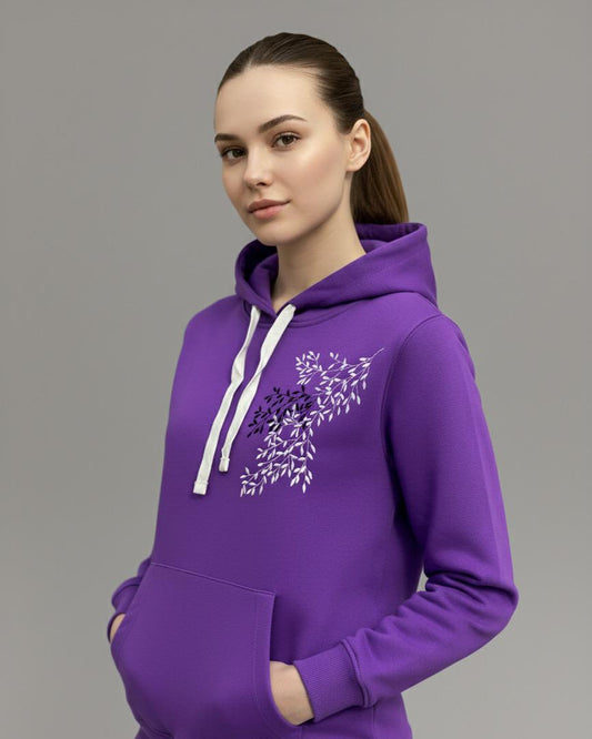 Women's Purple Embroidered Branch Pullover Hoodie
